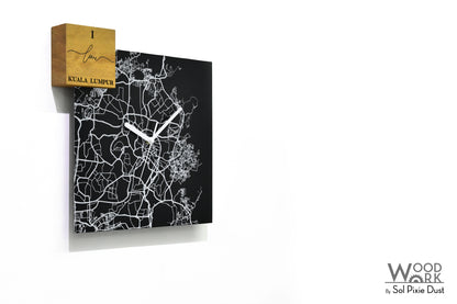 Modern Black Aluminum with Solid Iroko Wood Wall Clock