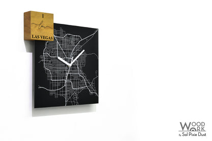 Modern Black Aluminum with Solid Iroko Wood Wall Clock