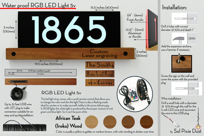 Underline African Teak Iroko or Hollow Aluminum Address Plaque - LED Signs