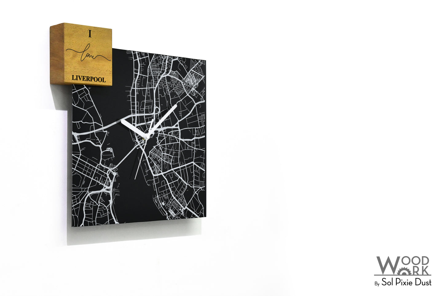 Modern Black Aluminum with Solid Iroko Wood Wall Clock