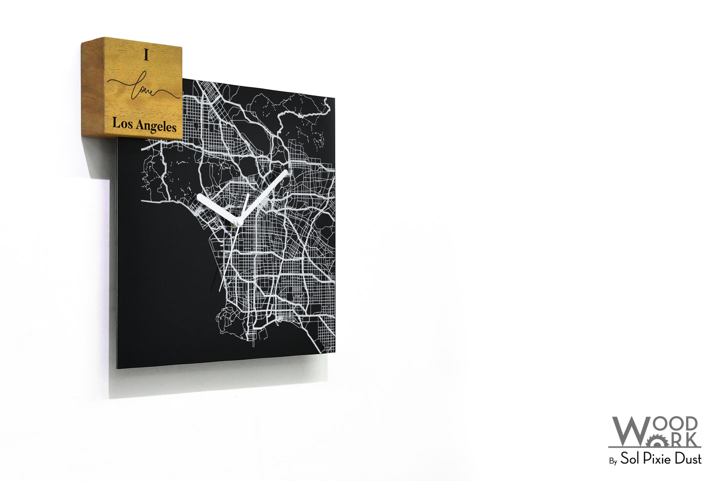 Modern Black Aluminum with Solid Iroko Wood Wall Clock