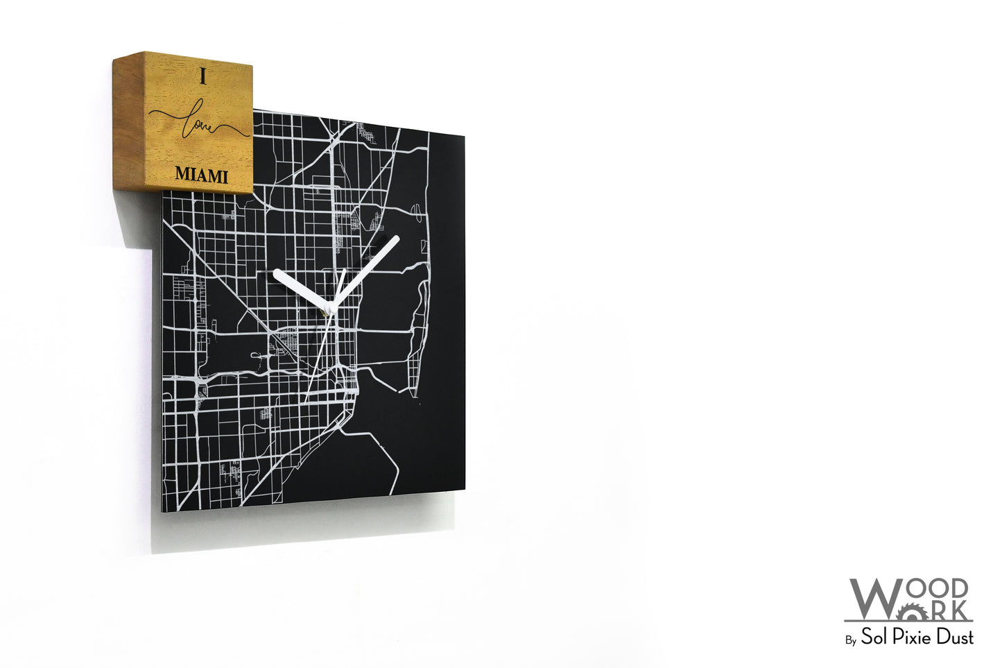 Modern Black Aluminum with Solid Iroko Wood Wall Clock