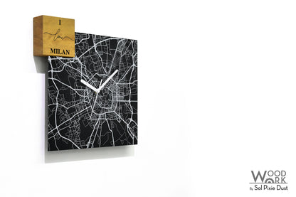 Modern Black Aluminum with Solid Iroko Wood Wall Clock