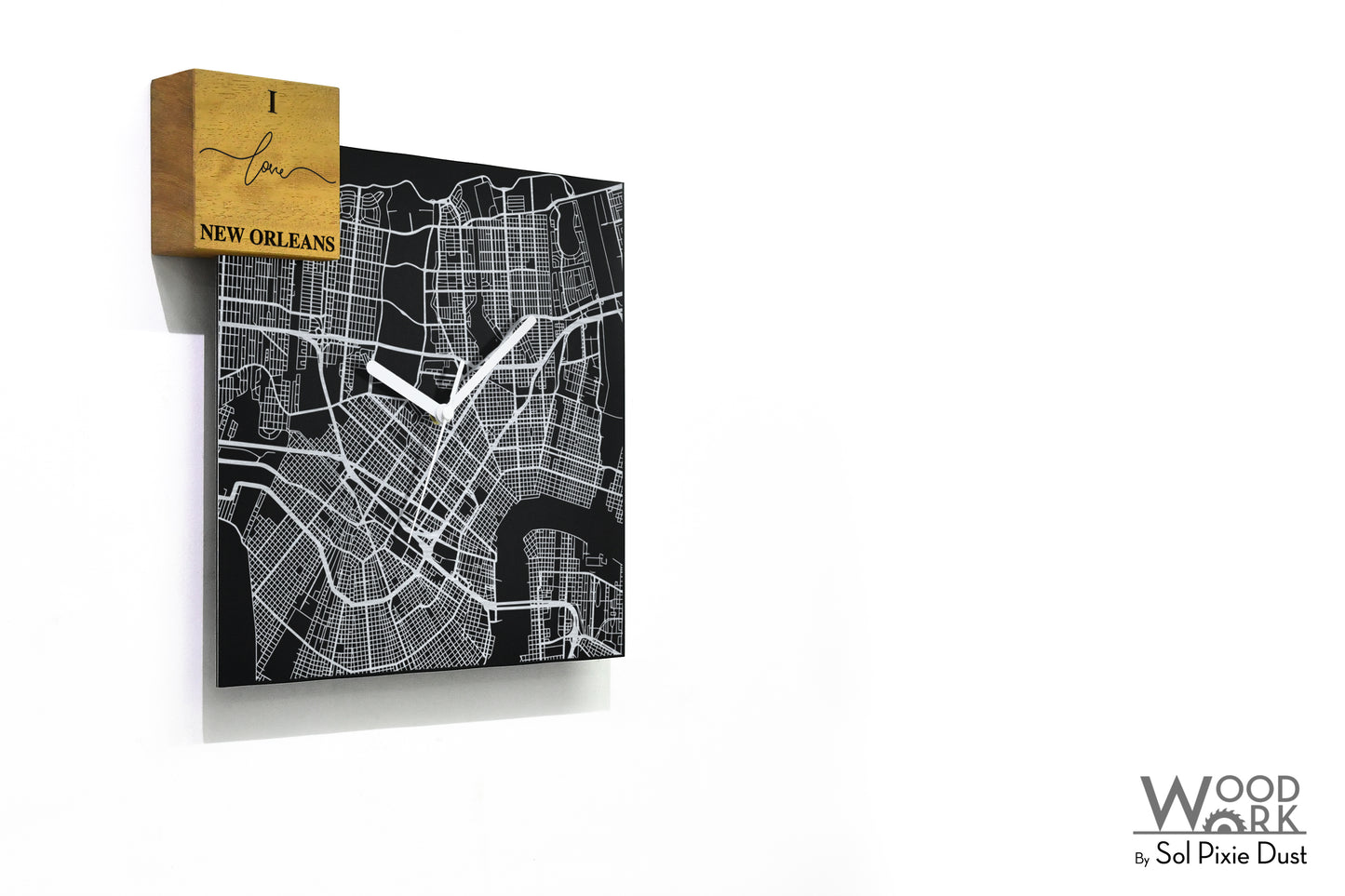 Modern Black Aluminum with Solid Iroko Wood Wall Clock