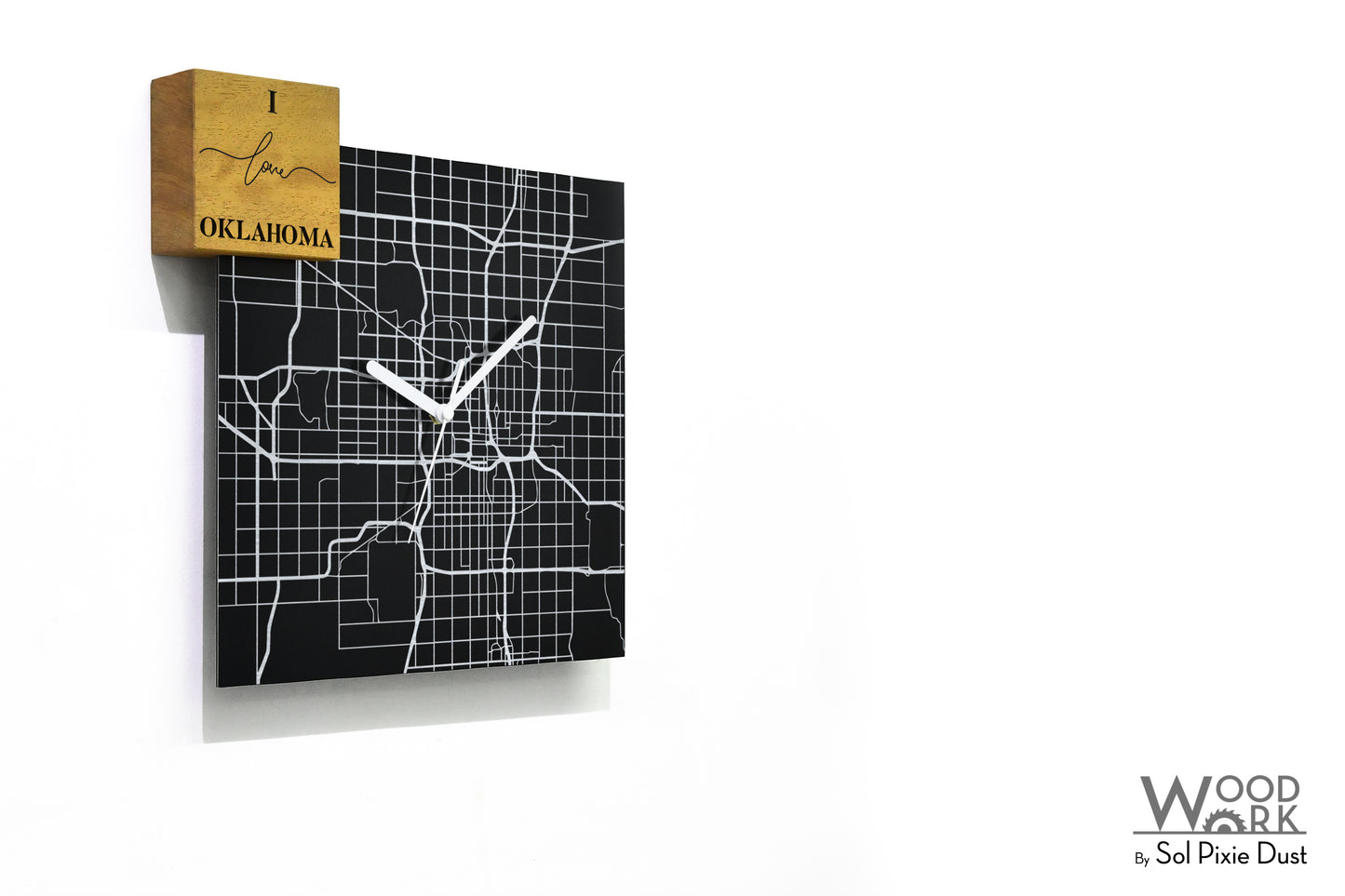 Modern Black Aluminum with Solid Iroko Wood Wall Clock