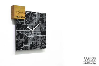 Modern Black Aluminum with Solid Iroko Wood Wall Clock