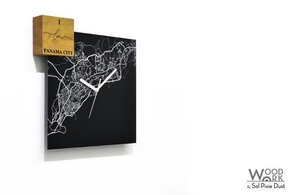 Modern Black Aluminum with Solid Iroko Wood Wall Clock