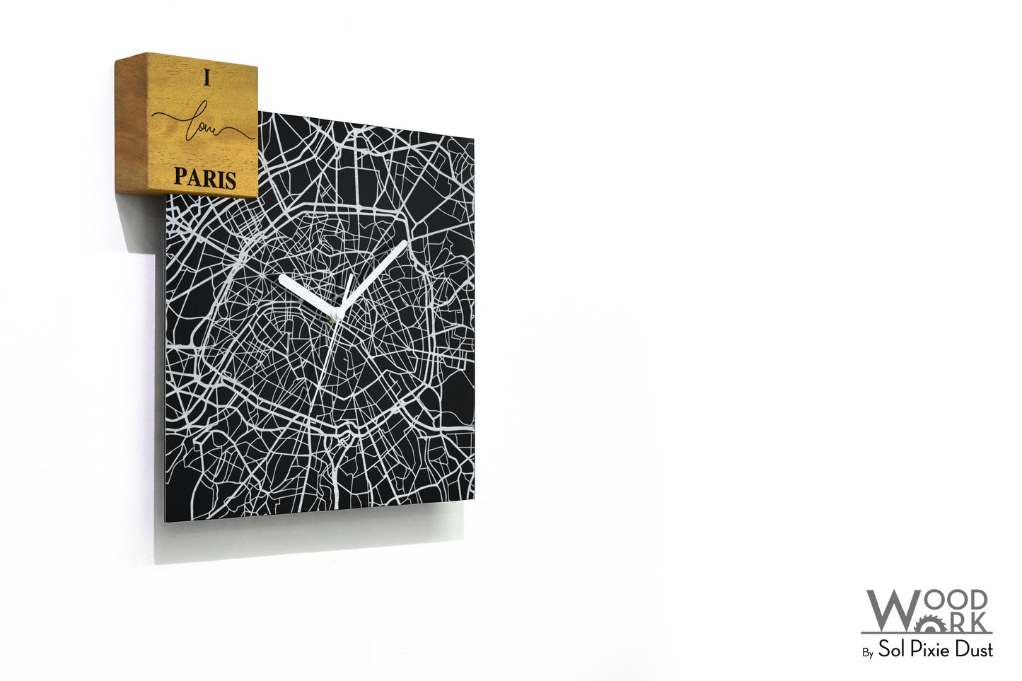 Modern Black Aluminum with Solid Iroko Wood Wall Clock