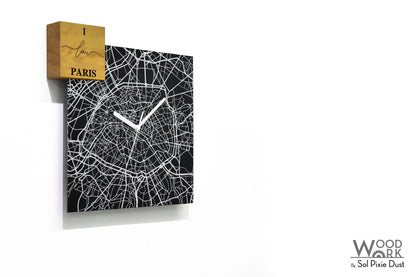 Modern Black Aluminum with Solid Iroko Wood Wall Clock