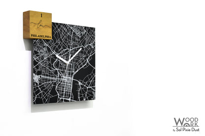 Modern Black Aluminum with Solid Iroko Wood Wall Clock