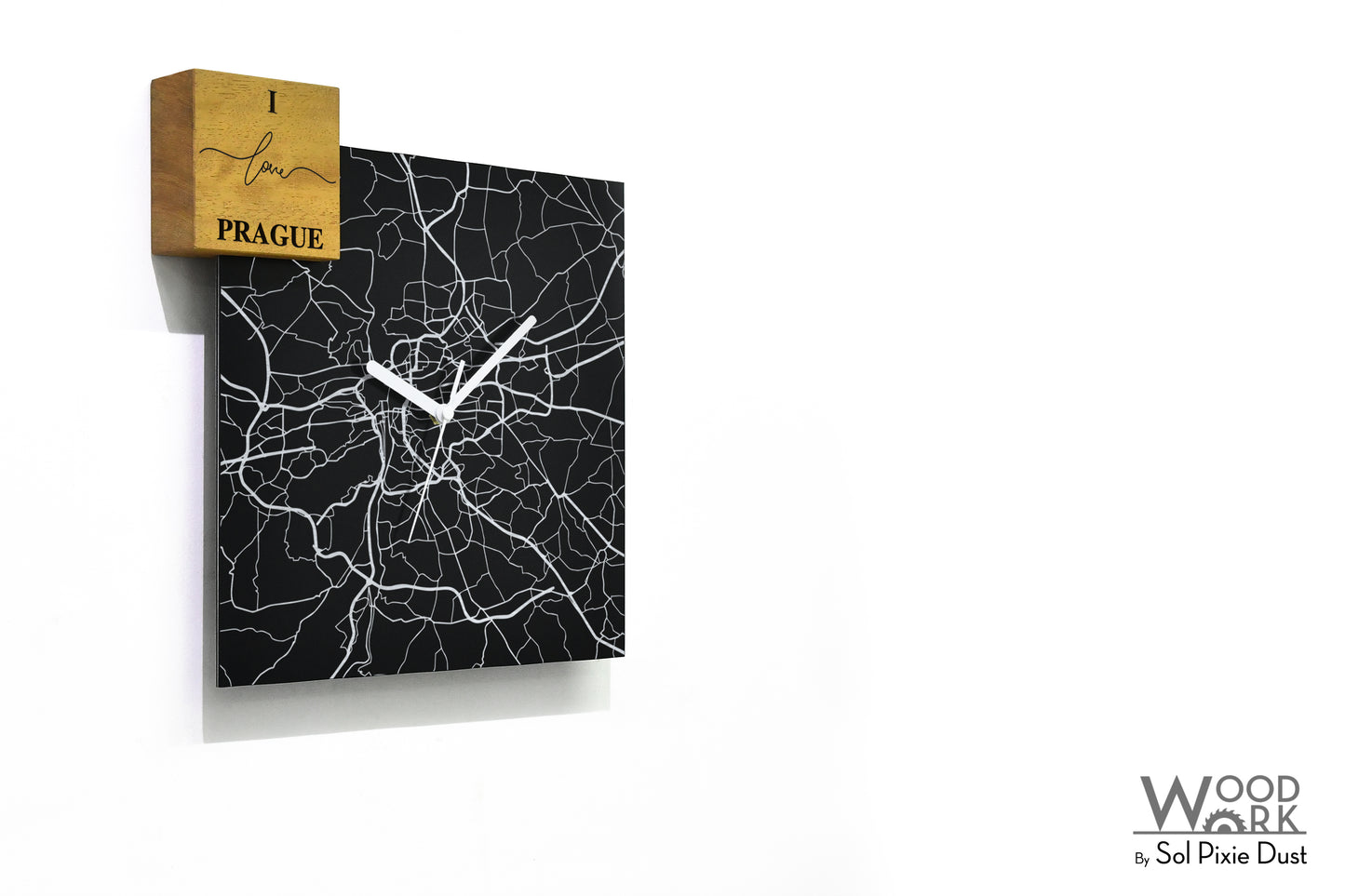 Modern Black Aluminum with Solid Iroko Wood Wall Clock