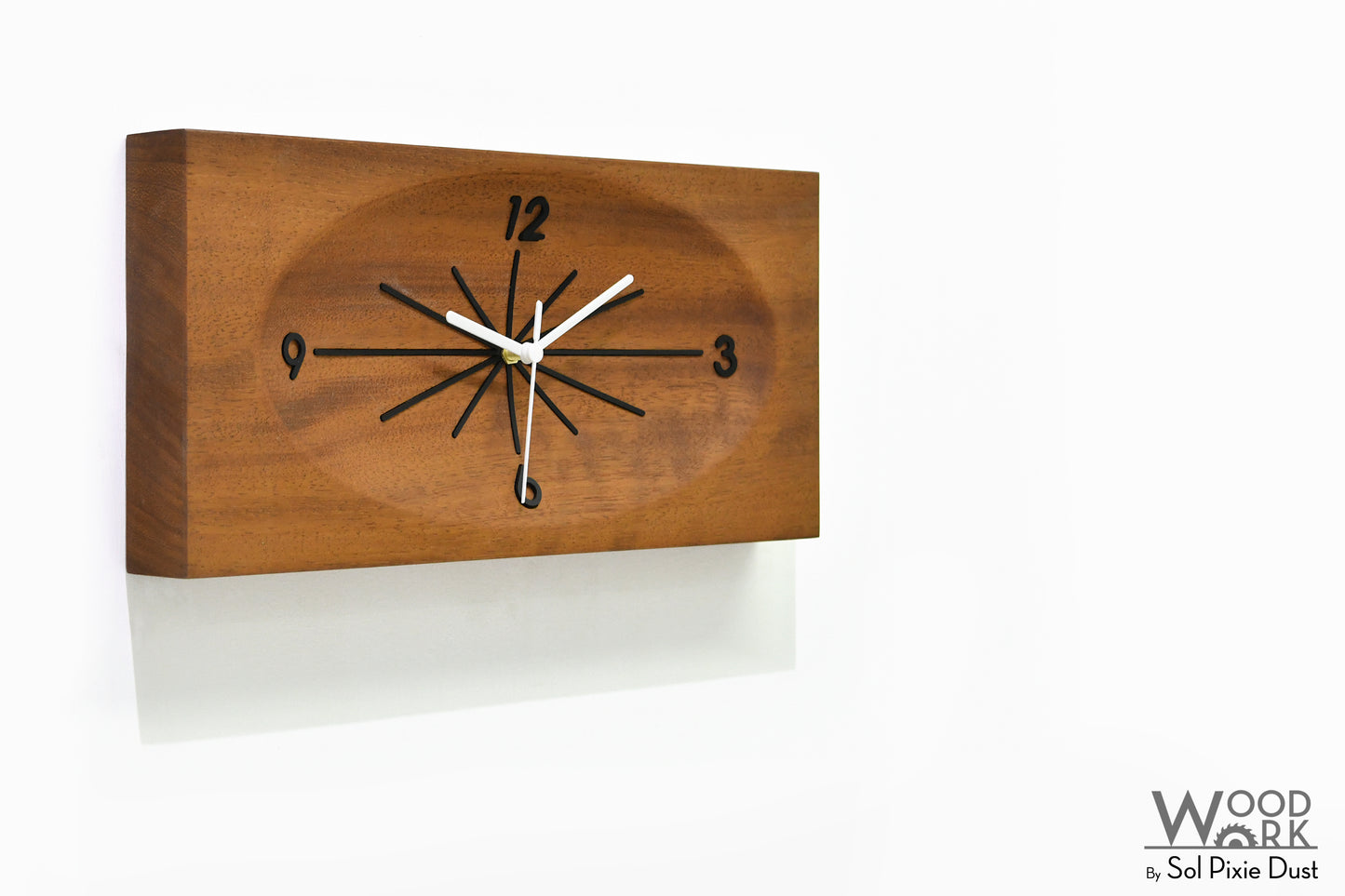 Wooden Retro Clock - Solid Iroko Wood