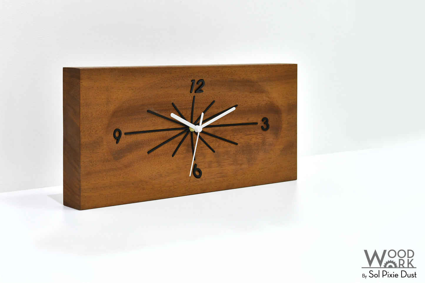 Wooden Retro Clock - Solid Iroko Wood