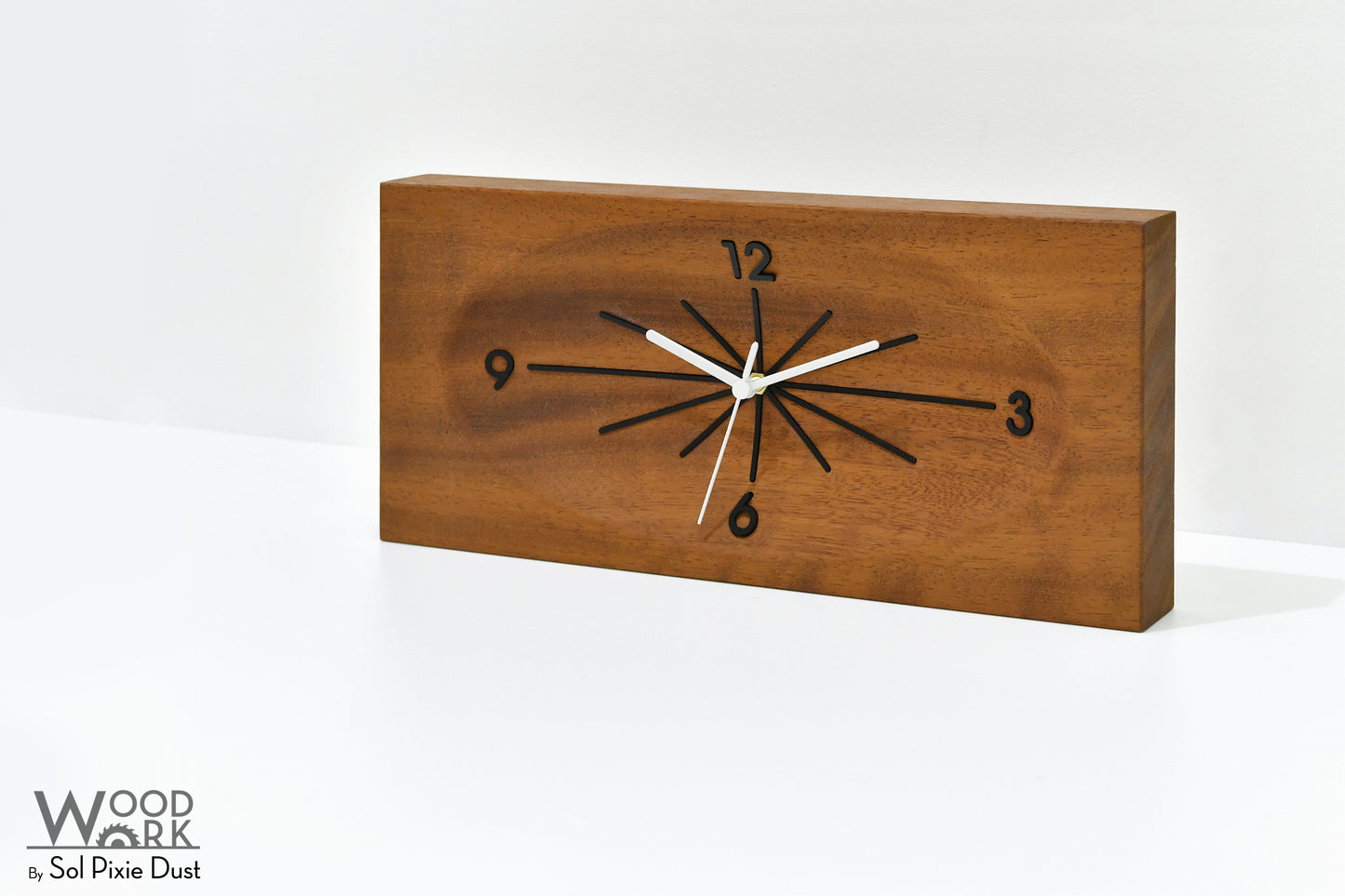 Wooden Retro Clock - Solid Iroko Wood