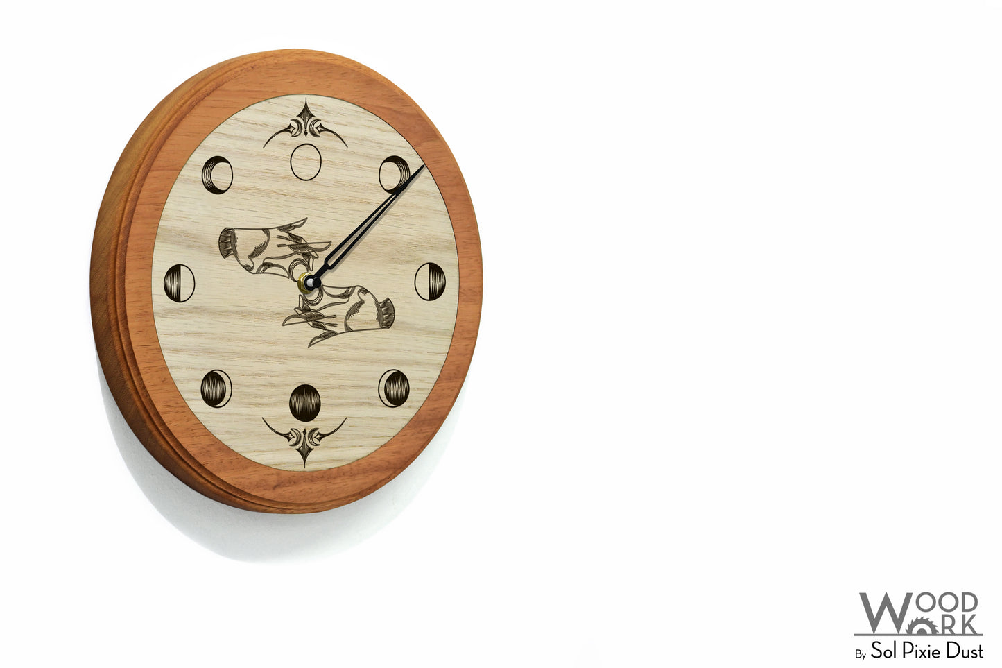 Wooden Moon Phase Wall Clock - Lunar Cycle