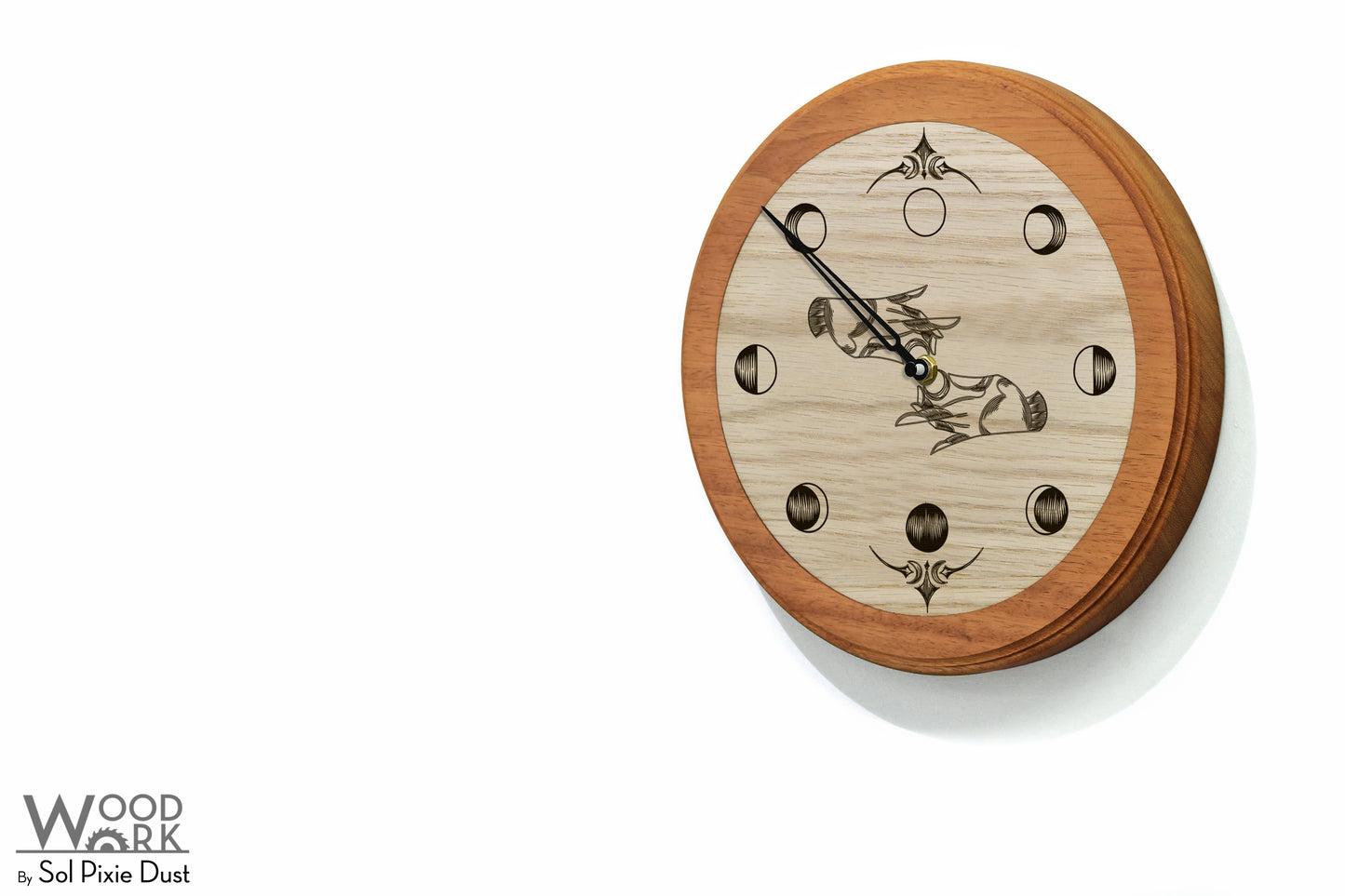 Wooden Moon Phase Wall Clock - Lunar Cycle