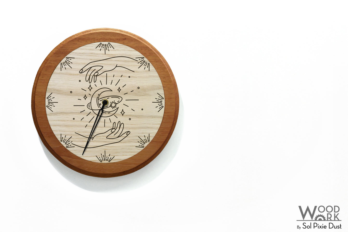 Wooden Moon Phase Wall Clock - Lunar Cycle