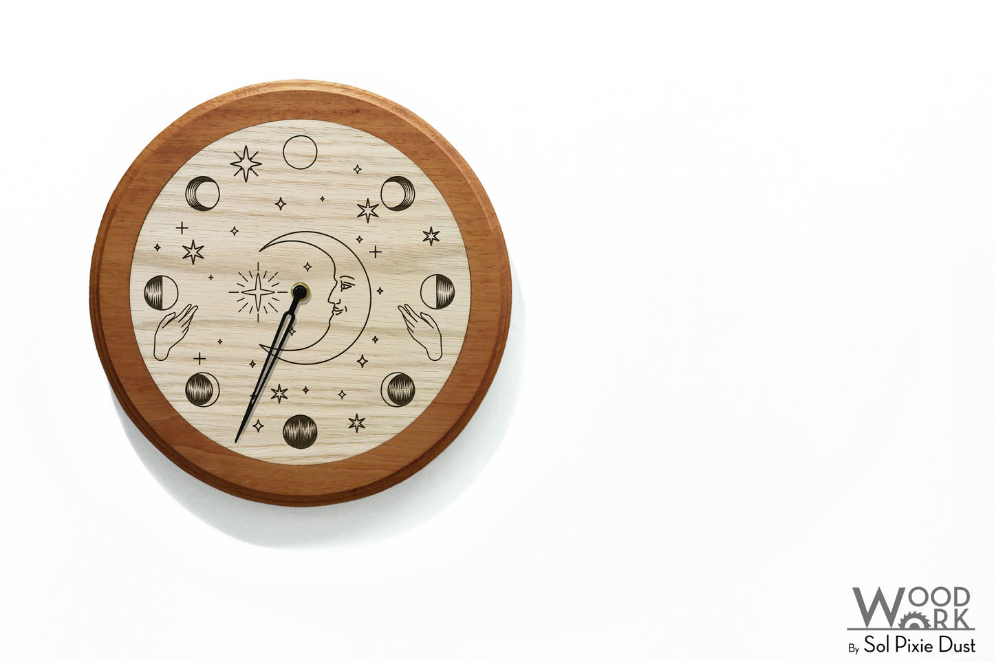 Wooden Moon Phase Wall Clock - Lunar Cycle
