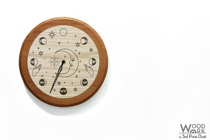 Wooden Moon Phase Wall Clock - Lunar Cycle