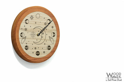 Wooden Moon Phase Wall Clock - Lunar Cycle