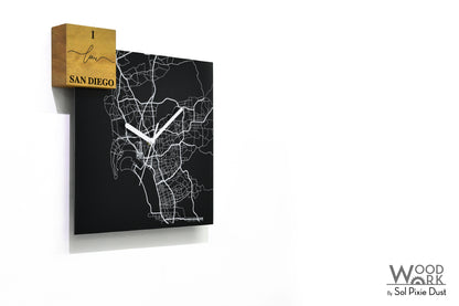 Modern Black Aluminum with Solid Iroko Wood Wall Clock