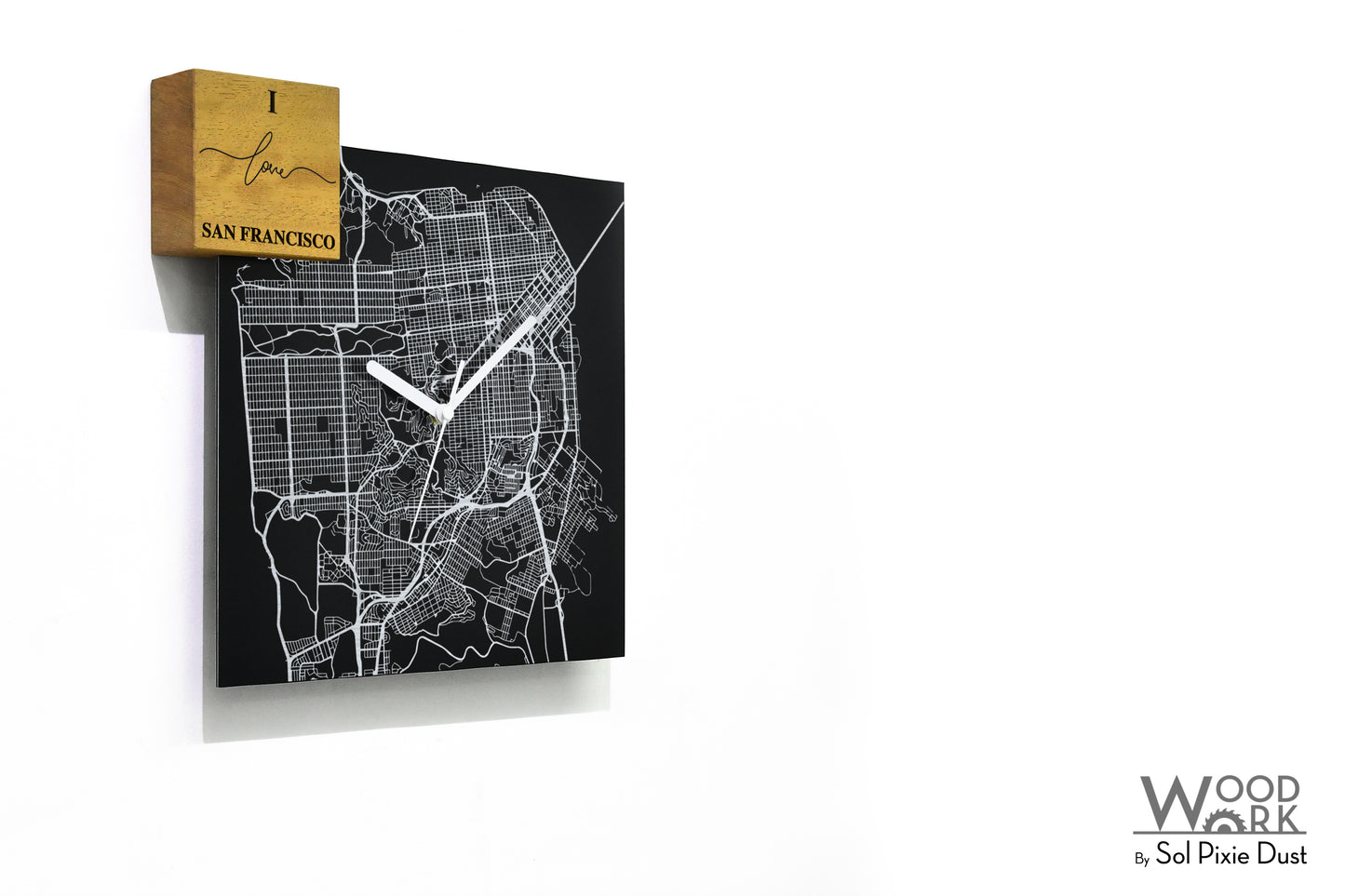 Modern Black Aluminum with Solid Iroko Wood Wall Clock