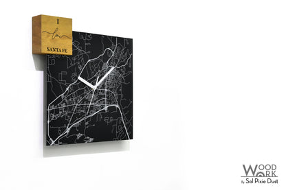 Modern Black Aluminum with Solid Iroko Wood Wall Clock