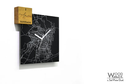 Modern Black Aluminum with Solid Iroko Wood Wall Clock