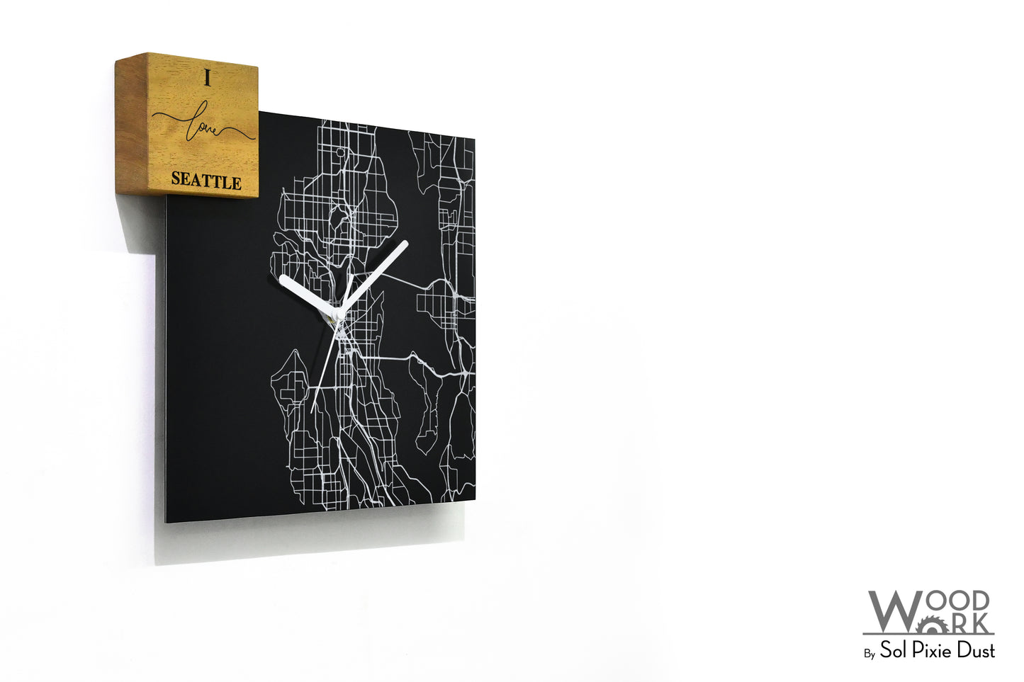 Modern Black Aluminum with Solid Iroko Wood Wall Clock