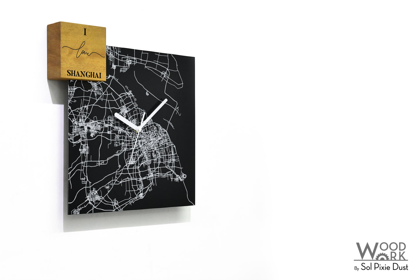 Modern Black Aluminum with Solid Iroko Wood Wall Clock