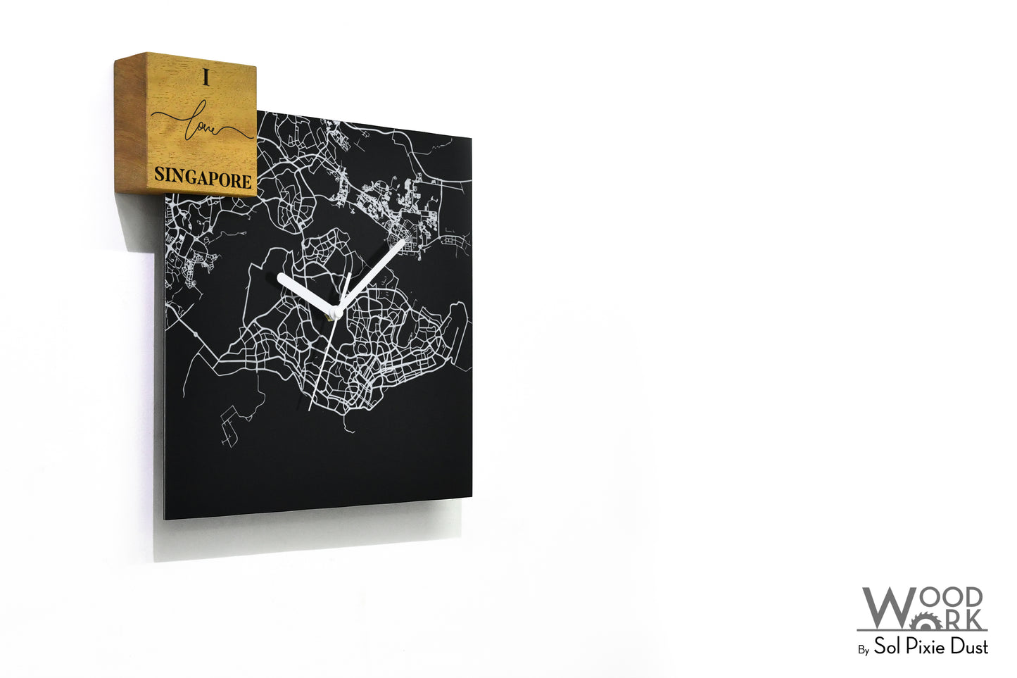 Modern Black Aluminum with Solid Iroko Wood Wall Clock