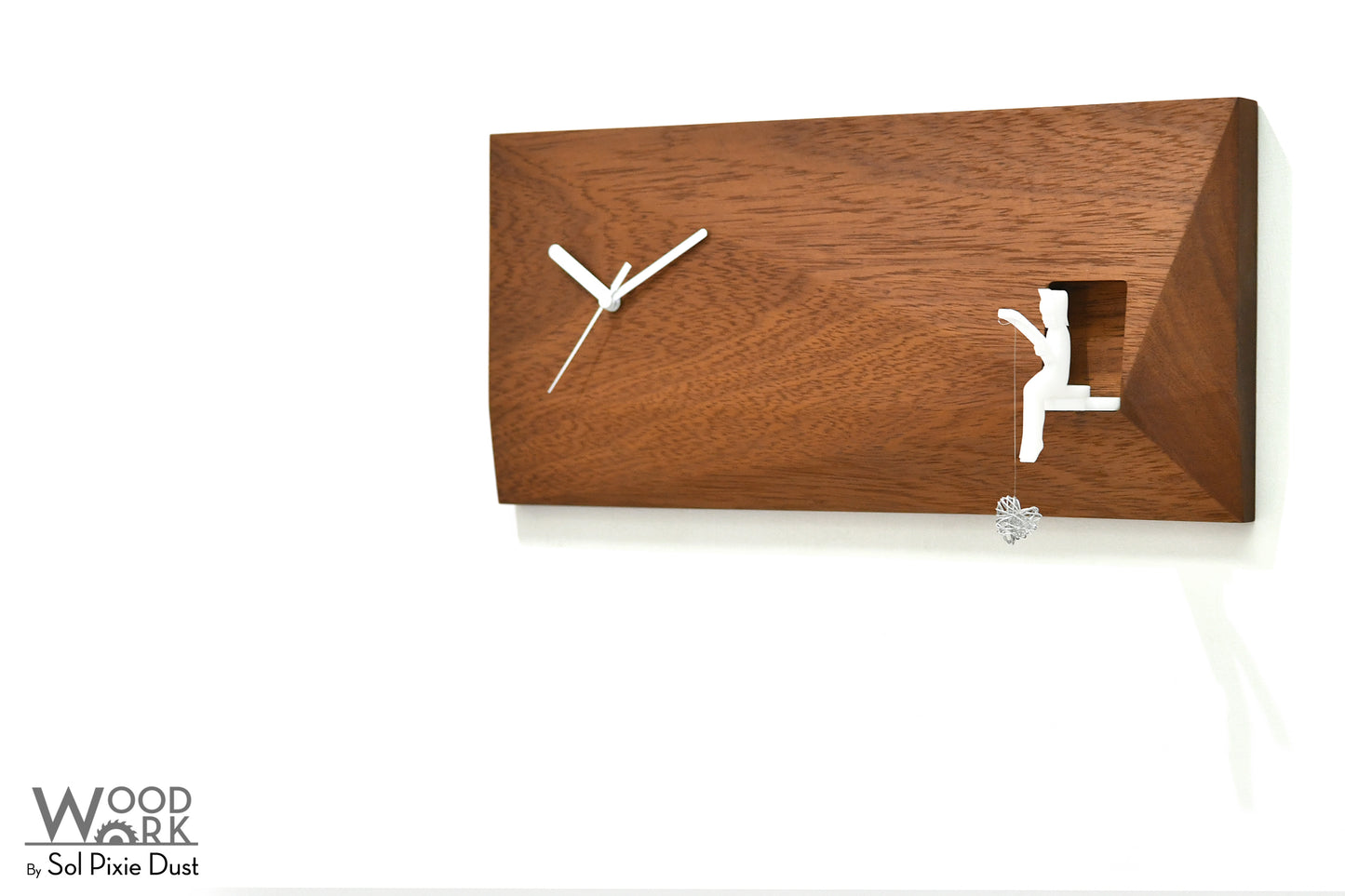 3D Wooden Clock with Fisherman and hand-knitted wire Heart or a Wire Bird