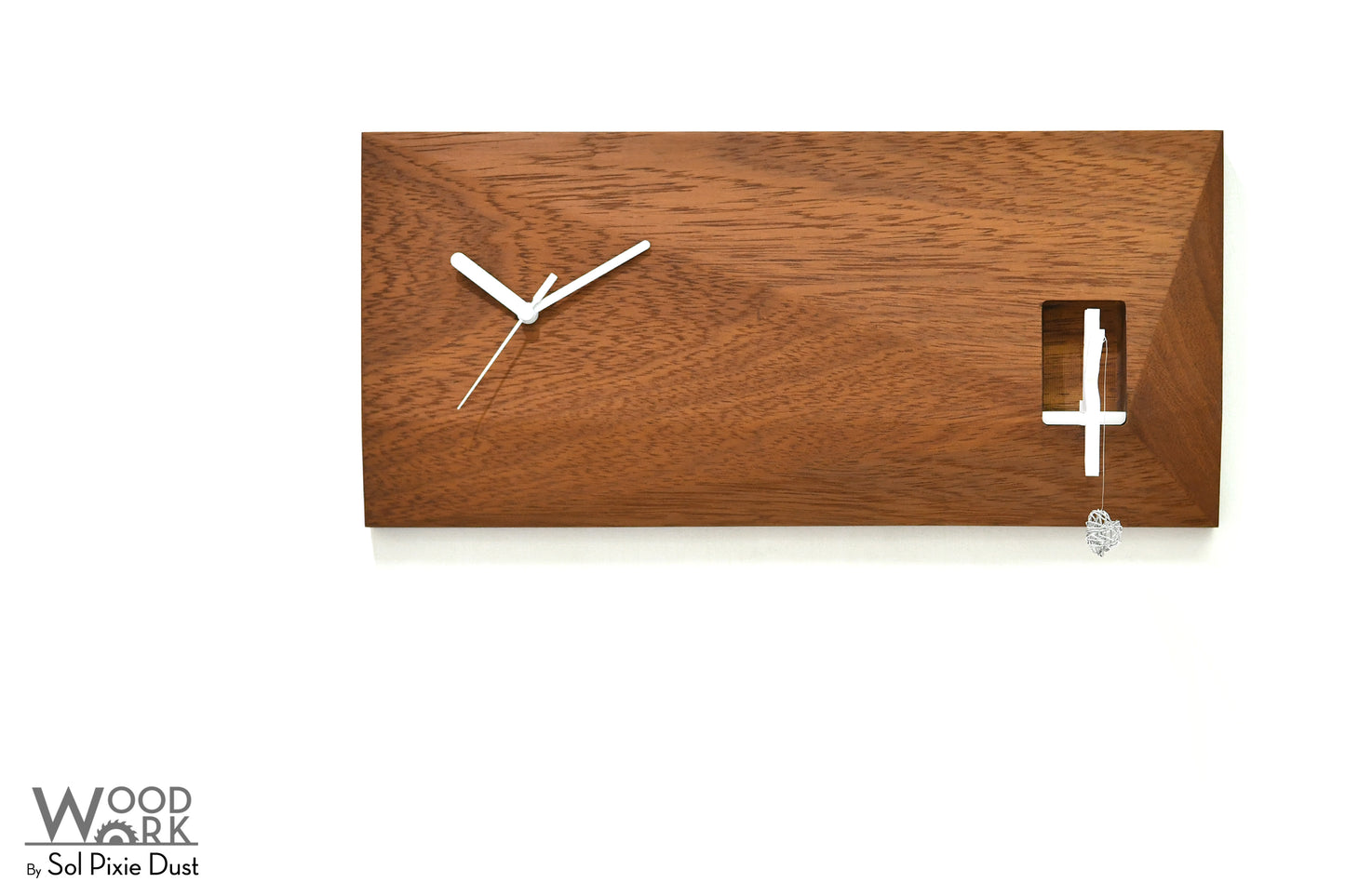 3D Wooden Clock with Fisherman and hand-knitted wire Heart or a Wire Bird