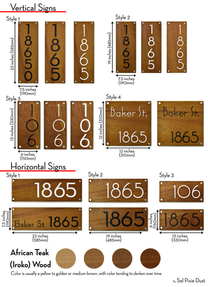 Solid Wood Address Plaques African Teak (Iroko) - Signs