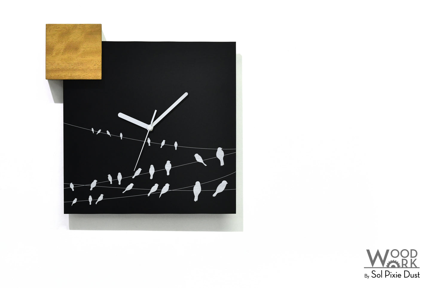 Modern Black Aluminum with Solid Iroko Wood Wall Clock