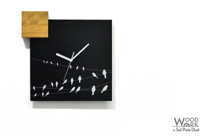 Modern Black Aluminum with Solid Iroko Wood Wall Clock