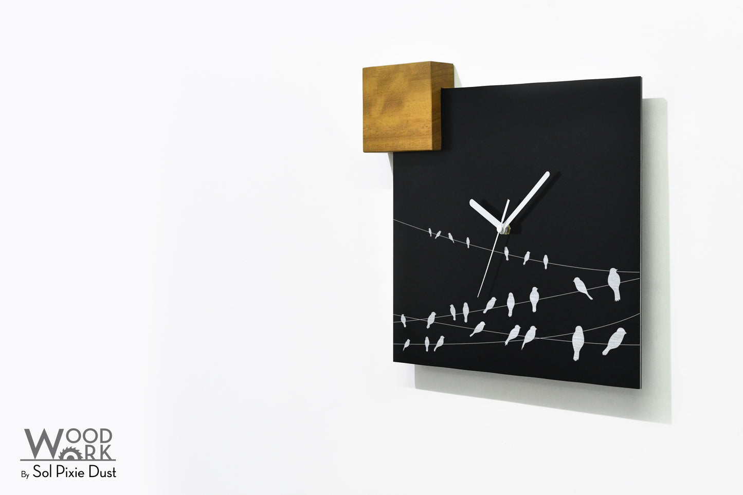 Modern Black Aluminum with Solid Iroko Wood Wall Clock