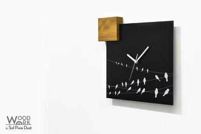Modern Black Aluminum with Solid Iroko Wood Wall Clock