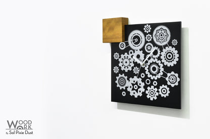 Modern Black Aluminum with Solid Iroko Wood Wall Clock