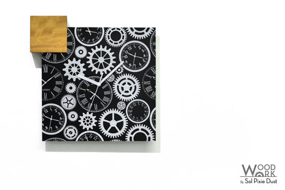 Modern Black Aluminum with Solid Iroko Wood Wall Clock