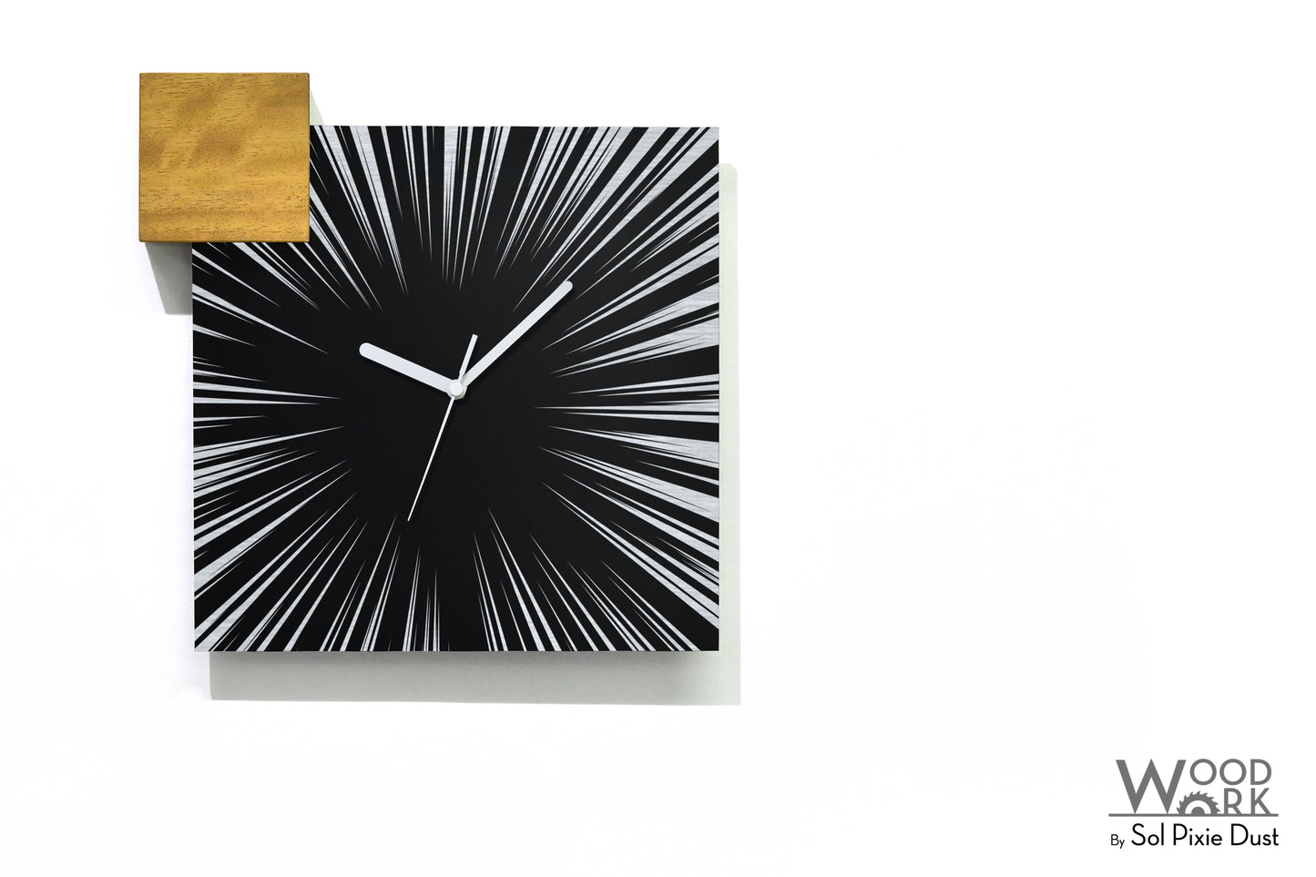 Modern Black Aluminum with Solid Iroko Wood Wall Clock