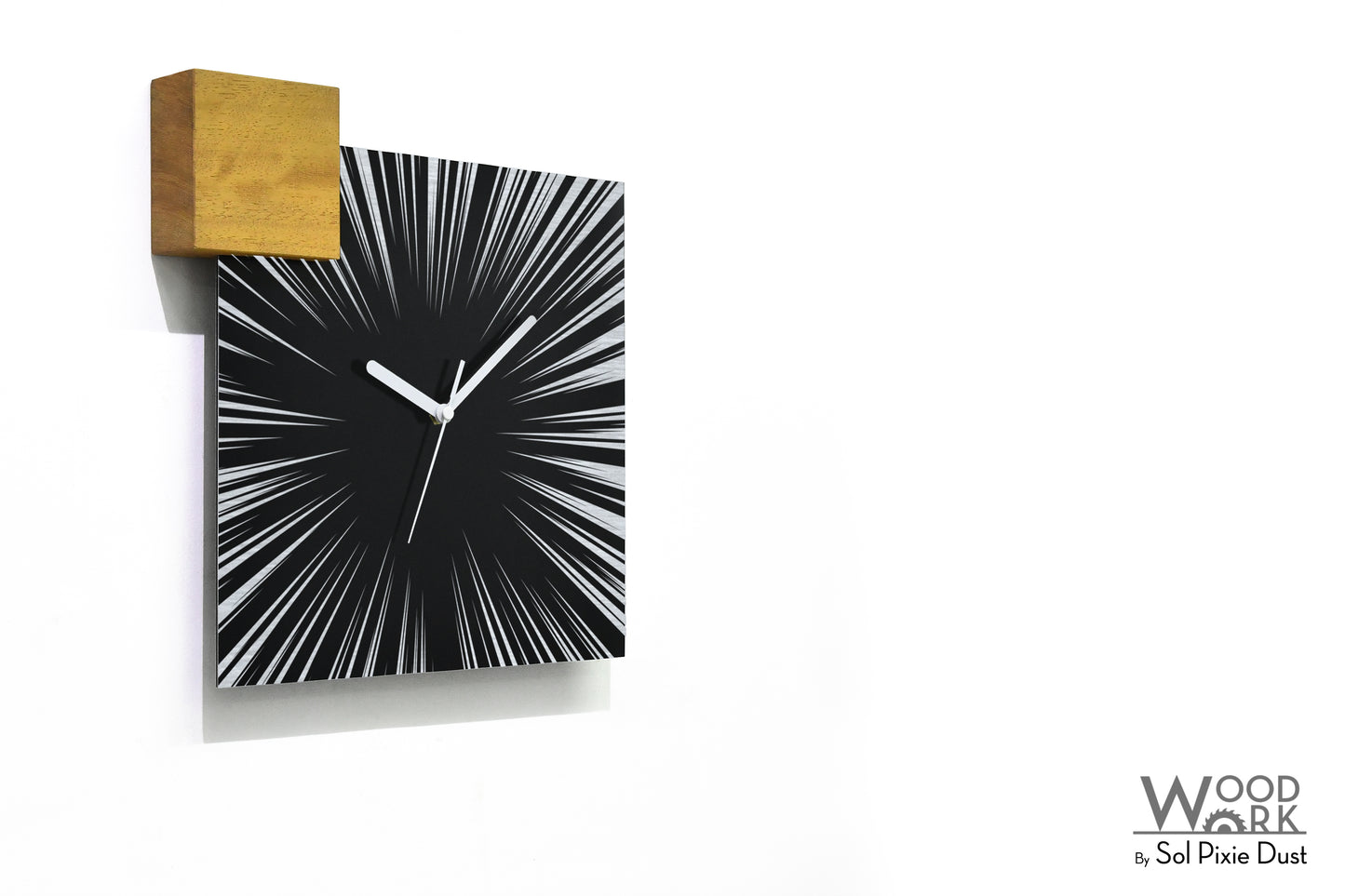 Modern Black Aluminum with Solid Iroko Wood Wall Clock