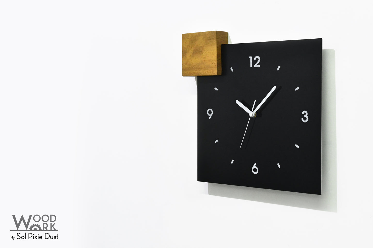 Modern Black Aluminum with Solid Iroko Wood Wall Clock