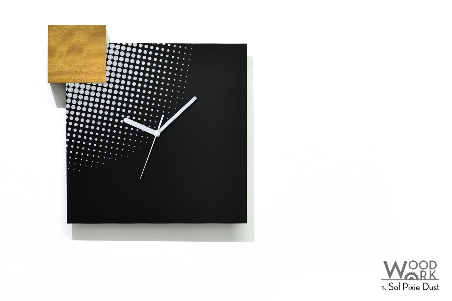 Modern Black Aluminum with Solid Iroko Wood Wall Clock