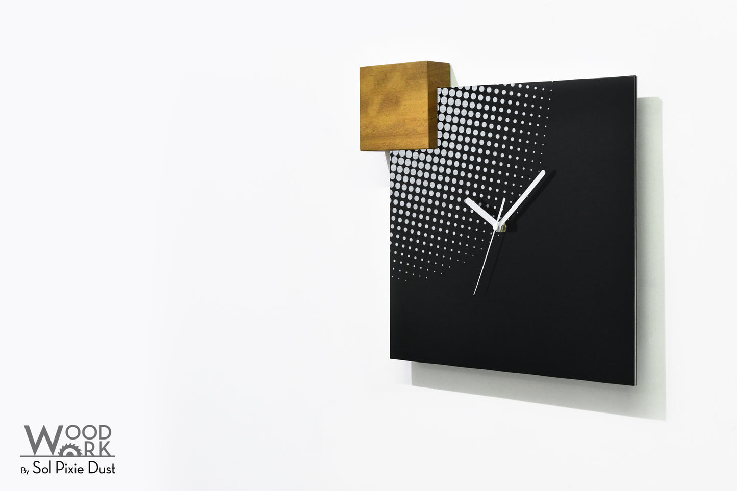 Modern Black Aluminum with Solid Iroko Wood Wall Clock