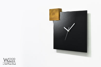 Modern Black Aluminum with Solid Iroko Wood Wall Clock