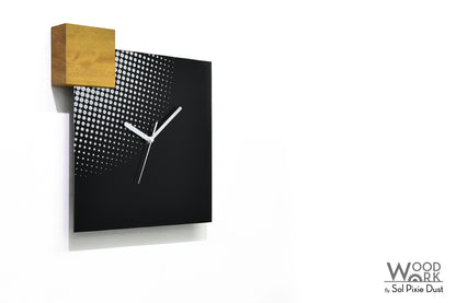 Modern Black Aluminum with Solid Iroko Wood Wall Clock