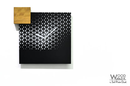 Modern Black Aluminum with Solid Iroko Wood Wall Clock
