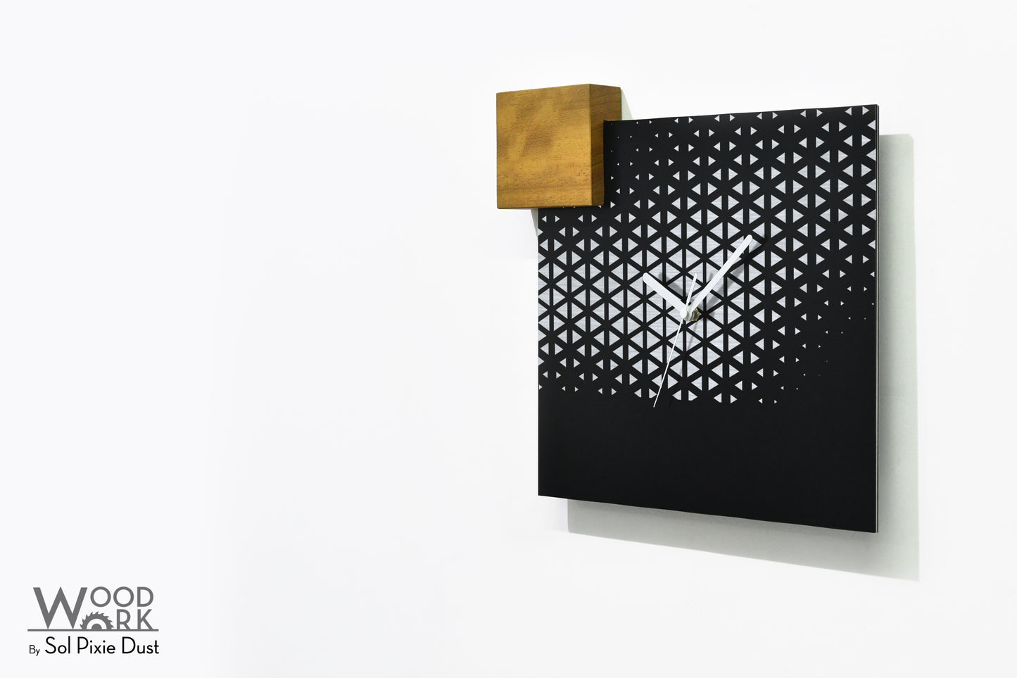 Modern Black Aluminum with Solid Iroko Wood Wall Clock