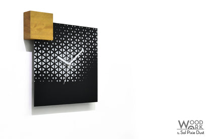 Modern Black Aluminum with Solid Iroko Wood Wall Clock